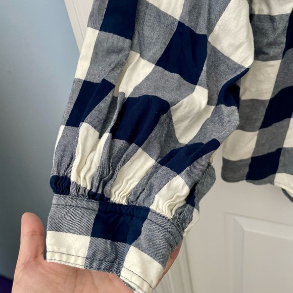 J. Crew, long sleeve navy and white buffalo check flannel blouse, size XXL - Picture 3 of 6